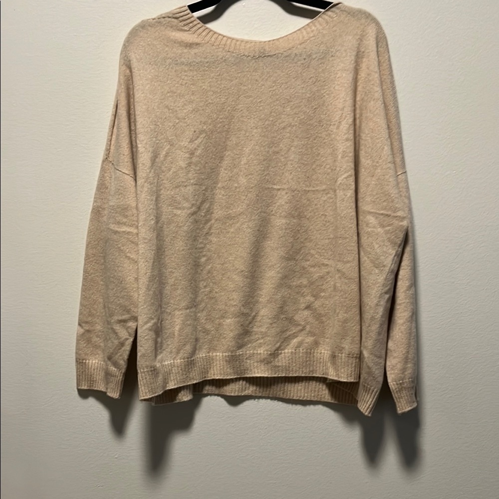 EILEEN FISHER Italian Cashmere Crew Neck Drop Shoulder Sweater, Beige, Size XL